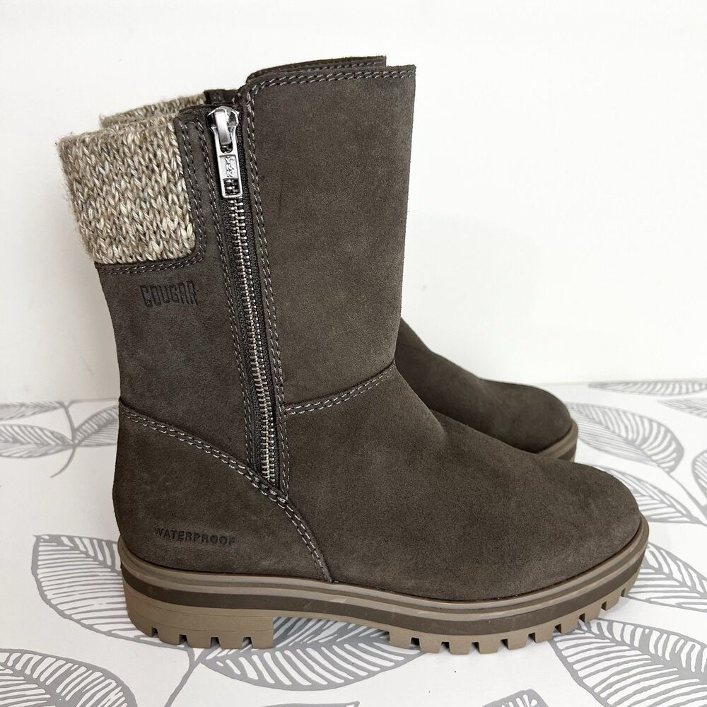 Cougar Neptune Boots Suede PrimaLoft Waterproof Stone Brown Zip Up Women’s 6
